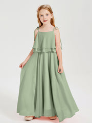 Chiffon Junior Bridesmaid Dresses Long Cascading Skirt Dusty Sage