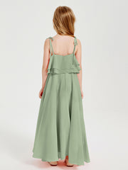 Chiffon Junior Bridesmaid Dresses Long Cascading Skirt Dusty Sage