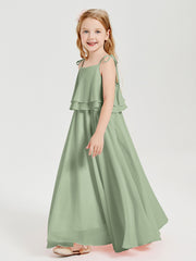 Chiffon Junior Bridesmaid Dresses Long Cascading Skirt Dusty Sage