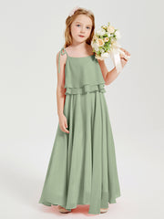 Chiffon Junior Bridesmaid Dresses Long Cascading Skirt Dusty Sage