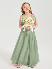 Chiffon Junior Bridesmaid Dresses Long Cascading Skirt Dusty Sage