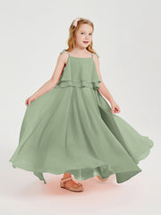 Chiffon Junior Bridesmaid Dresses Long Cascading Skirt Dusty Sage