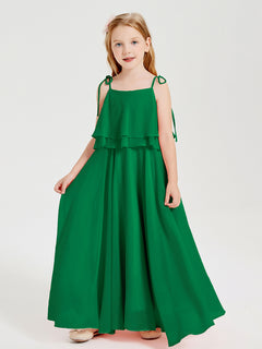 Chiffon Junior Bridesmaid Dresses Long Cascading Skirt Emerald