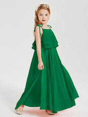 Chiffon Junior Bridesmaid Dresses Long Cascading Skirt Emerald