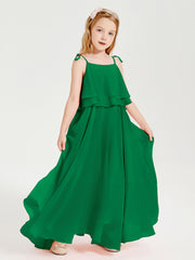 Chiffon Junior Bridesmaid Dresses Long Cascading Skirt Emerald