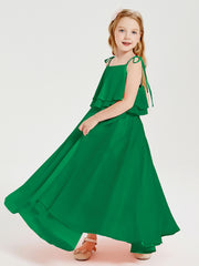 Chiffon Junior Bridesmaid Dresses Long Cascading Skirt Emerald