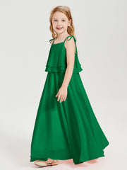 Chiffon Junior Bridesmaid Dresses Long Cascading Skirt Emerald