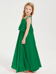 Chiffon Junior Bridesmaid Dresses Long Cascading Skirt Emerald