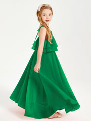 Chiffon Junior Bridesmaid Dresses Long Cascading Skirt Emerald