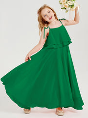 Chiffon Junior Bridesmaid Dresses Long Cascading Skirt Emerald