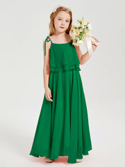 Chiffon Junior Bridesmaid Dresses Long Cascading Skirt Emerald