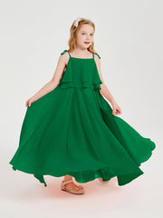 Chiffon Junior Bridesmaid Dresses Long Cascading Skirt Emerald
