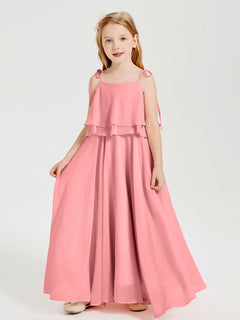 Chiffon Junior Bridesmaid Dresses Long Cascading Skirt Flamingo