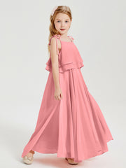 Chiffon Junior Bridesmaid Dresses Long Cascading Skirt Flamingo