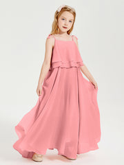 Chiffon Junior Bridesmaid Dresses Long Cascading Skirt Flamingo