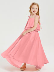 Chiffon Junior Bridesmaid Dresses Long Cascading Skirt Flamingo