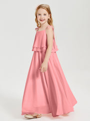 Chiffon Junior Bridesmaid Dresses Long Cascading Skirt Flamingo