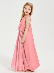 Chiffon Junior Bridesmaid Dresses Long Cascading Skirt Flamingo