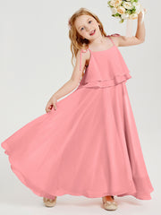 Chiffon Junior Bridesmaid Dresses Long Cascading Skirt Flamingo