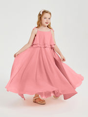 Chiffon Junior Bridesmaid Dresses Long Cascading Skirt Flamingo