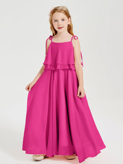 Chiffon Junior Bridesmaid Dresses Long Cascading Skirt Fuchsia