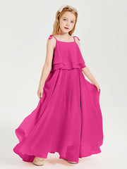 Chiffon Junior Bridesmaid Dresses Long Cascading Skirt Fuchsia