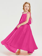 Chiffon Junior Bridesmaid Dresses Long Cascading Skirt Fuchsia