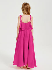 Chiffon Junior Bridesmaid Dresses Long Cascading Skirt Fuchsia