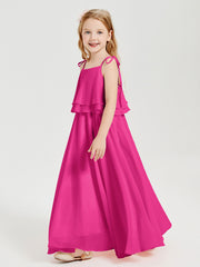 Chiffon Junior Bridesmaid Dresses Long Cascading Skirt Fuchsia