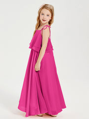 Chiffon Junior Bridesmaid Dresses Long Cascading Skirt Fuchsia