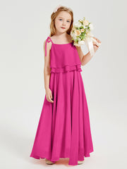 Chiffon Junior Bridesmaid Dresses Long Cascading Skirt Fuchsia