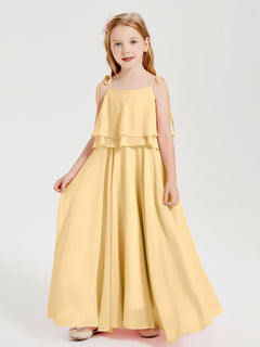 Chiffon Junior Bridesmaid Dresses Long Cascading Skirt Gold