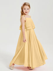 Chiffon Junior Bridesmaid Dresses Long Cascading Skirt Gold