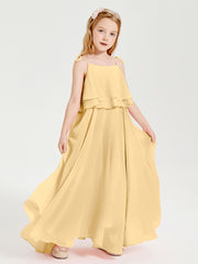 Chiffon Junior Bridesmaid Dresses Long Cascading Skirt Gold