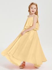 Chiffon Junior Bridesmaid Dresses Long Cascading Skirt Gold