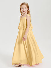Chiffon Junior Bridesmaid Dresses Long Cascading Skirt Gold