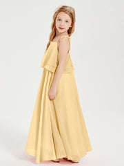 Chiffon Junior Bridesmaid Dresses Long Cascading Skirt Gold