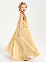 Chiffon Junior Bridesmaid Dresses Long Cascading Skirt Gold