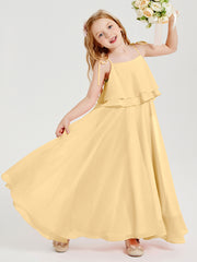 Chiffon Junior Bridesmaid Dresses Long Cascading Skirt Gold