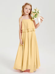 Chiffon Junior Bridesmaid Dresses Long Cascading Skirt Gold