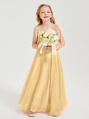 Chiffon Junior Bridesmaid Dresses Long Cascading Skirt Gold