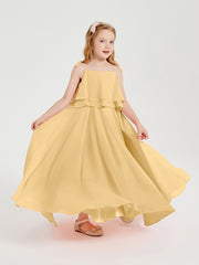 Chiffon Junior Bridesmaid Dresses Long Cascading Skirt Gold