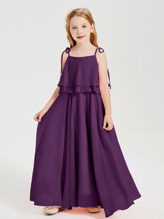 Chiffon Junior Bridesmaid Dresses Long Cascading Skirt Grape