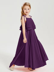 Chiffon Junior Bridesmaid Dresses Long Cascading Skirt Grape
