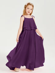 Chiffon Junior Bridesmaid Dresses Long Cascading Skirt Grape