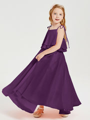 Chiffon Junior Bridesmaid Dresses Long Cascading Skirt Grape