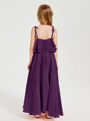 Chiffon Junior Bridesmaid Dresses Long Cascading Skirt Grape