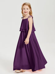 Chiffon Junior Bridesmaid Dresses Long Cascading Skirt Grape