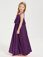 Chiffon Junior Bridesmaid Dresses Long Cascading Skirt Grape
