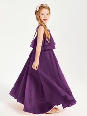 Chiffon Junior Bridesmaid Dresses Long Cascading Skirt Grape